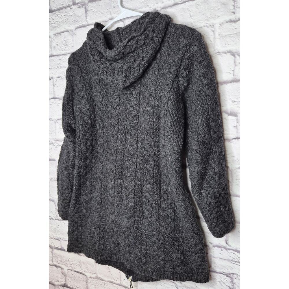 Aran Crafts Womens Small 100% Merino Wool Full Zip Sweater Gray Hooded Ireland. - Picture 4 of 8